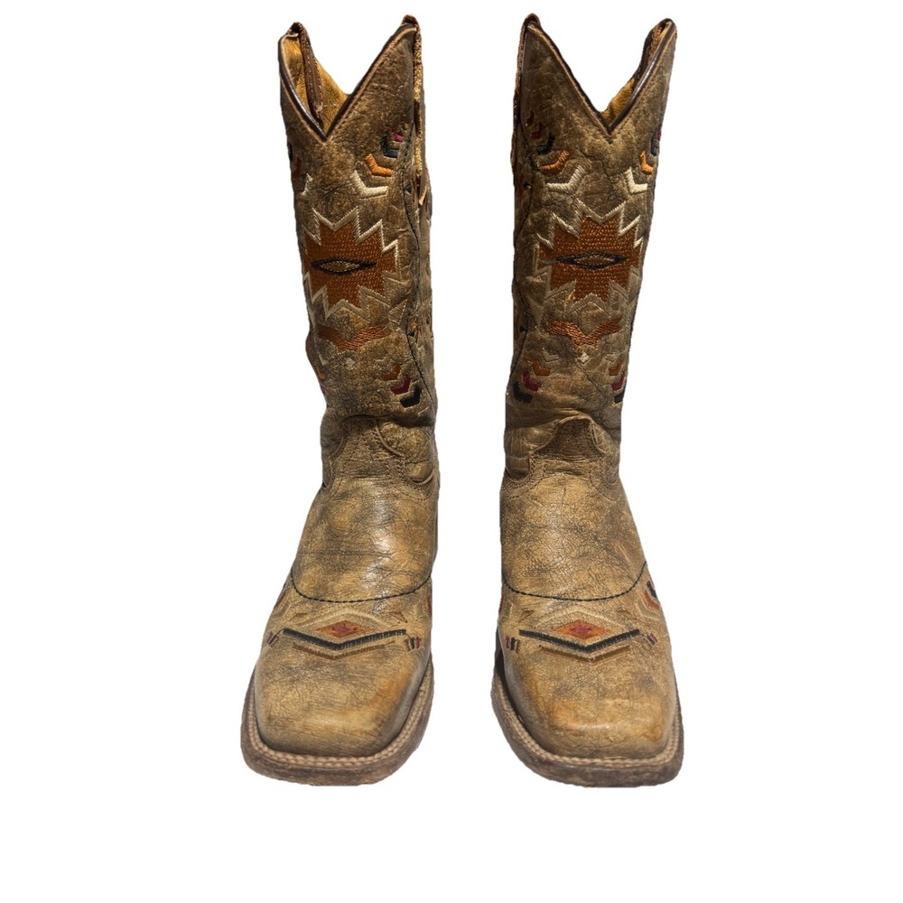 EUC Corral Teens Brown Embroidered Leather Square Toe Western Boots Size 3